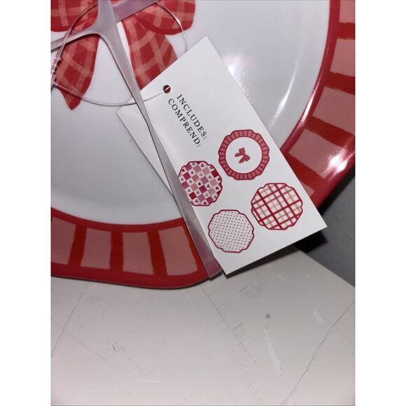 Cupcakes and Cashmere Red Bow Pink Pattern Melamine 8.5” Salad Plates Set of 4 - Picture 2 of 2